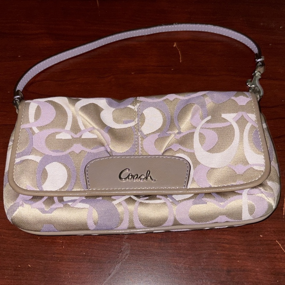 Coach Signature Shoulder Bag, light purple emblem.